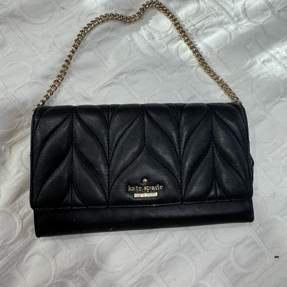 Kate Spade Black Quilted Clutch with Gold Chain